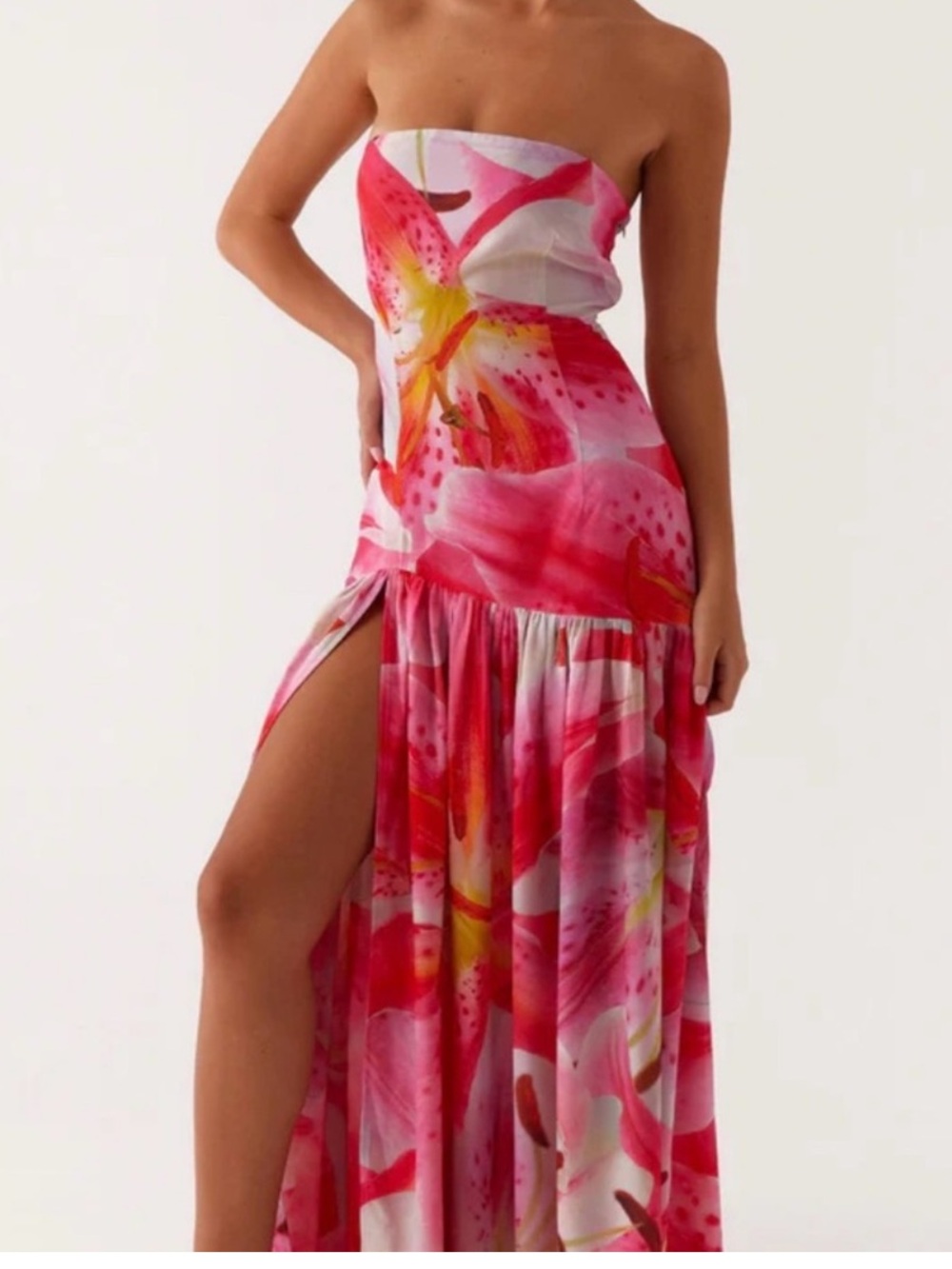 Peppermayo Eden Strapless tropical floral Maxi Dress